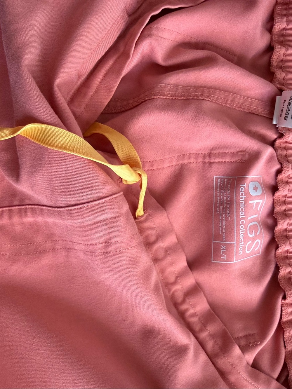 FIGS Coral Pink Jogger Pants with Yellow Drawstring